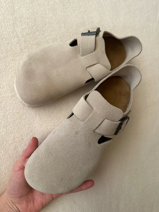 Birkenstock London Beige Suede Clog with Buckle - Picture 9 of 9